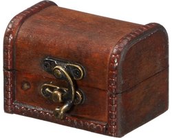 Cepewa Opbergkistje - donkerbruin - 8 x 5 x 5 cm - hout/metaal - opbergdoosje - kistje - schatkistje