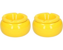 Cepewa Stormasbak - 2x stuks - geel - rond - 11 cm - keramiek - asbak voor buiten - terras asbak