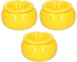 Cepewa Stormasbak - 3x stuks - geel - rond - 11 cm - keramiek - asbak voor buiten - terras asbak