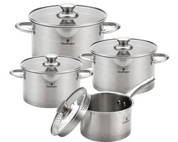 CeraFusion 8-delige RVS Pannenset - Kookpannen met Glazen Deksel - Inductie Pannen - Afgietrand, Maatverdeling en Schenktuit