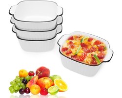 Ceramic Baking Dish - Set van 4 - Vierkante Bakvorm voor Oven - Magnetron - Air Fryer - Vaatwasserbestendig - Hittebestendig met Lasagna Handvatten
