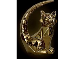 Ceramic cat gold cubic lines - kat - goud - decoratie - interieur - voor binnen - modern - geschenk - cadeau - Valentijn - Nieuwjaar - Kerst - verjaardag