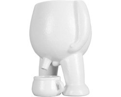 Ceramic Flower Pot met Grappig Plassend Mannenontwerp – Unieke Succulent Plantenbak voor Thuis en Kantoor (WIT)