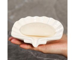 Ceramic Soap Holder -Sea-Shell Soap Tray with Self Draining - Zeephouder - Zeepdoos - Zeepschaaltje - 1 stuks wit