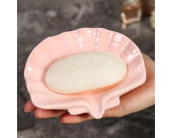 Ceramic Soap Holder -Sea-Shell Soap Tray with Self Draining - Zeephouder - Zeepdoos - Zeepschaaltje - 1stuks roze
