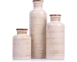 Ceramic Vaas 3-delige Set - Boerderij Decoratie - Kleine Vaas voor Landhuis Decoratie - Woonkamer Decoratie - Tafel Decoratie - Openhaard en Entree Decoratie Centerpieces