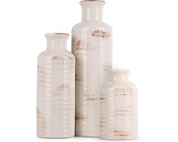 Ceramic Vase 3 Piece Set, Farmhouse Decor, White Rust, Small Vase for Country Home Decor, Living Room Decor, Table Decor, Fireplace and Entrance Decor