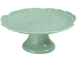 CerAmor Ceramica Portugees aardewerk gekleurde taartplateau in de vorm van een Papaver Poppy bloem op voet 28 cm Lichtgroen