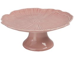 CerAmor Ceramica Portugees aardewerk gekleurde taartplateau in de vorm van een Papaver Poppy bloem op voet 28 cm Roze