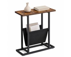 Ceruzo Bijzettafel met Tijdschriftenhouder – Smal – Zwart Bruin - H55 cm