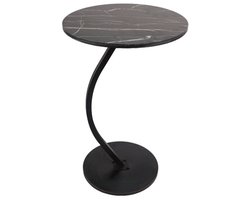 Ceruzo Bijzettafel –Zwart Gemarmerd Blad – Rond 40 cm- C Shape –H60 cm