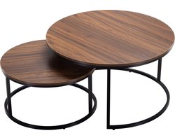 Ceruzo Bijzettafels Montreal - Set van 2 – Industrieel – Inschuifbaar – Metaal - MDF – 70xH45 cm + 50xH38 cm