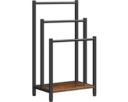 Ceruzo Handdoekrek - Industrieel- Vrijstaand - Metaal - 3 Armen - Mat Zwart-Houtlook-Badkamer / Keuken