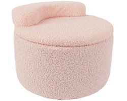 Ceruzo Kinderpoef – Roze Opbergstoel – Teddy Boucle– Zachte rugsteun- Ø 35 -H28 cm
