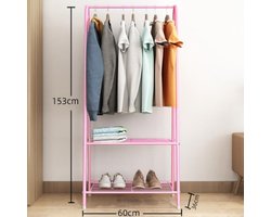 Ceruzo Kledingrek met Schoenenrek - Metaal - Roze- 152 cm hoog - 60 cm breed - Kinderkamer - Garderobe Opbergrek-Pink