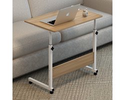 Ceruzo Laptoptafel - Verrijdbaar Bedtafel - Verstelbaar in Hoogte 80cm-Thuiskantoor -60x40cm-Houtlook