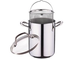 Ceruzo Pasta Pan -Asperge Pan - Ø 16 cm - 4.2L- RVS - 21cm Hoog - Inductie - Inzetmand Glazen Deksel