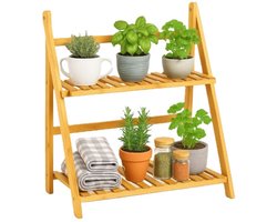 Ceruzo Plantenrek Bamboe – 2-Laags Plantenstandaard – 50x28x54 cm – Kruidenrek– Naturel