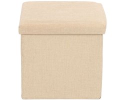Ceruzo Poef - Beige - 38x38x38 cm - Opvouwbaar - Hocker met Opbergruimte -Linnen look