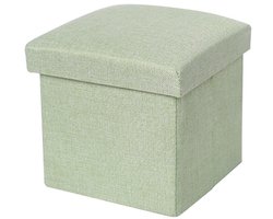 Ceruzo Poef - Groen - 38x38x38 cm - Opvouwbaar - Hocker met Opbergruimte -Linnen look