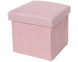 Ceruzo Poef - Roze - 38x38x38 cm - Opvouwbaar - Hocker met Opbergruimte -Linnen look
