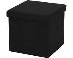 Ceruzo Poef - Zwart - 38x38x38 cm - Opvouwbaar - Hocker met Opbergruimte -Linnen look