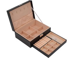 Ceruzo Sieradendoos - 2 Lagen - Juwelendoos - Organizer-Opberger- Juwelen Doos -23 x 17 x 9 cm-Zwart
