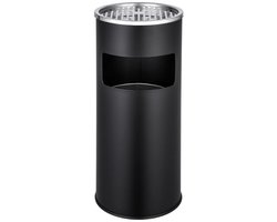 Ceruzo Staande Afvalbak met Asbak – Metaal Zwart – 11L – 25x25xH60 cm