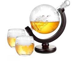 Ceruzo Whiskey Karaf - Globe Decanter in Houder - 2 bijpassende glazen -Whisky- Een Perfecte Cadeautip!