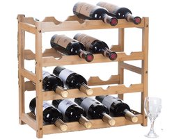 Ceruzo Wijnrek - Bamboe Naturel Gelakt - voor 16 Wijnflessen - 45 x 23.5 x H 42.5 cm