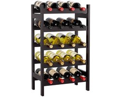 Ceruzo Wijnrek - voor 20 Wijnflessen- Bamboe - Vrijstaand - 43.5 x 24.8 x H73 cm -Donkerbruin gelakt