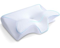 Cervicaal Kussen - Memory Foam - Ergonomisch Hoofdkussen - Orthopedisch Traagschuim Nekkussen - Vlinder Slaapkussen - Voorgevormde Ondersteuning - Zero Pressure - Hoofdkussen Nekklachten - Voor Rug- En Zijslapers - 62 x 37 x 12 cm - Wit