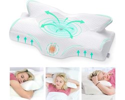 Cervicaal orthopedisch traagschuim kussen voor hals schouderpijn - met uitneembaar ergonomisch nekkussen - voor zijslaper - Wit 64 x 125/105 x 42cm