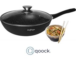 CF Cooking© | Design Wok | Inclusief glazen deksel | Marmeren Coating | 28cm | Inductie | Alle warmtebronnen