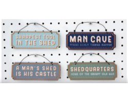 CGB GIFTWARE THE HARDWARE STORE Set of 4 Wooden Wandbord (hanging Sign) ‘SHED QxaUARTERS HOME of the GRUMPY OLD MAN’, ‘MAN CAVE WHERE MANLY THINGS HAPPEN’, SHARPEST TOOL IN THE SHED’ and ‘A MAN’S SHED IS HIS CASTLE’12x5cm