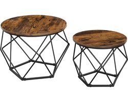 CGPN Bijzettafel, set van 2, salontafels, banktafel met mandfunctie, gedekte tafel, geometrisch, stalen frame, voor woonkamer, slaapkamer, vintage bruin-zwart LET040B01