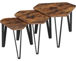 CGPN bijzettafelset, 3 st. nachtkastjes, salontafels, met metalen poten, eenvoudige constructie, industrieel ontwerp, vintage bruin-zwart LNT14BX