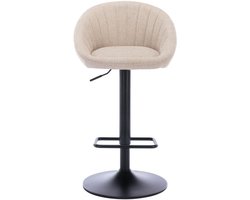 chairus® Barkruk Set van 2 Barstoelen - Beige - Stof - Schelpvormige rugleuning - Draaibare en in hoogte verstelbare - Met Metalen Onderstel en Voetsteun - Voor bar en keuken