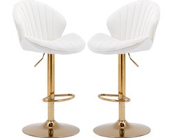 chairus® Barkruk Set van 2 Barstoelen - Beige - Velvet - Schelpvormige rugleuning - Armloze stoelen - Draaibare en in hoogte verstelbare - Met Metalen Onderstel en Voetsteun