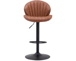 chairus® Barkruk Set van 2 Barstoelen - Bruin - Kunstleer - Schelpvormige rugleuning - Armloze stoelen - Draaibare en in hoogte verstelbare - Met Metalen Onderstel en Voetsteun