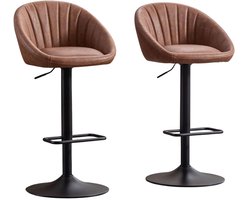 chairus® Barkruk Set van 2 Barstoelen - Bruin - Kunstleer - Schelpvormige rugleuning - Draaibare en in hoogte verstelbare - Met Metalen Onderstel en Voetsteun - Voor bar en keuken