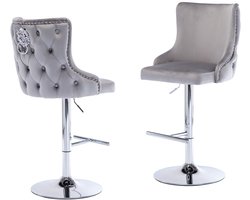 chairus® Barkruk Set van 2 Barstoelen - Grijs - Velvet - Draaibare en in hoogte verstelbare - Met Leeuwbeslag - Met Metalen Onderstel en Voetsteun - Armloze stoelen - Voor bar en keuken
