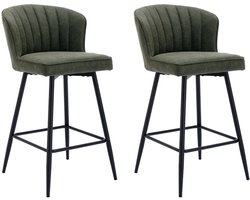 chairus® Barkruk Set van 2 Barstoelen - Groen - Kunstleer - Met Metalen Poten en Voetsteun - Gewatteerde zitting - Schelpvormige Rugleuning - Niet Draaibaar - Vaste Hoogte - Armloze Stoelen - Voor Keuken en Bar