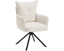 chairus® Bureaustoel - Wit - Ribfluweel - Gewatteerde zitting - Met Armleuning en Rugleuning - Draaibaar met Vaste Hoogte - Met metalen onderstel - Zonder Wielen - Voor Slaapkamer en Studeerkamer