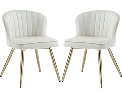 Chairus® Eetkamerstoel Set van 2 stoelen - Beige - Velvet - Met Metalen Poten - Schelpvormige rugleuning - Armloze stoelen - Gewatteerde zitting - Voor de Woonkamer en Keuken