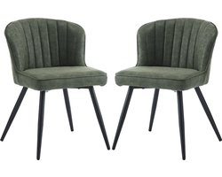 Chairus® Eetkamerstoel Set van 2 stoelen - Groen - Kunstleer - Met Metalen Poten - Schelpvormige rugleuning - Armloze stoelen - Gewatteerde zitting - Voor de Woonkamer en Keuken