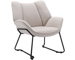 chairus® Leunstoel - Beige - Linnen - Met Armleuningen en Rugleuning - Gestoffeerde Loungestoel - Met Metalen Poten - Niet Draaibaar en Vaste Hoogte - Armstoel voor woonkamer en slaapkamer