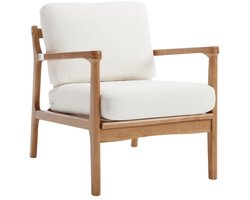 chairus® Leunstoel - Beige - Linnen - Met Houten Armleuningen en Poten - Gestoffeerde Loungestoel - Voor Slaapkamer, Woonkamer en Balkon