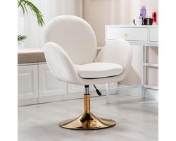 chairus® Leunstoel - Beige - Velvet - Gewatteerde zitting - Met Rugleuning en Metalen Onderstel - Draaibare en in hoogte verstelbare - Vanity stoel voor Woonkamer en Slaapkamer