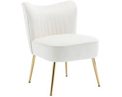Chairus® Leunstoel - Beige - Velvet - Met rugleuning - Armloze stoel - Accent loungestoel - Gewatteerde zitting - Met Metalen Poten - Tubstoel voor Woonkamer en Balkon